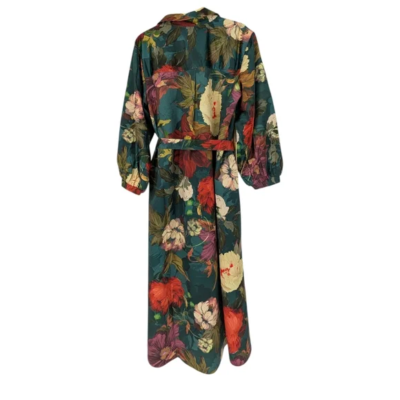 NWT Maeve Mona Silky Maxi Shirt Dress | L Petite | Teal Floral Multicolor Spring - Picture 3 of 15